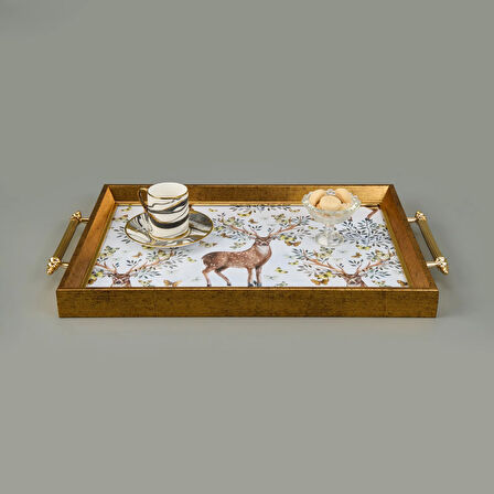 Kitchen Geyik Desenli Akrilik Tepsi - Renkli - 49 cm