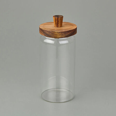 Akasya Kapaklı Kavanoz - Kahverengi / Şeffaf - 950 ml