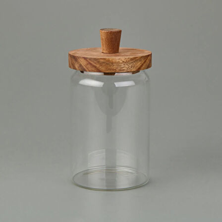 Akasya Kapaklı Cam Kavanoz - Kahverengi / Şeffaf - 700 ml