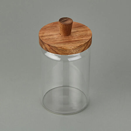 Akasya Kapaklı Cam Kavanoz - Kahverengi / Şeffaf - 700 ml