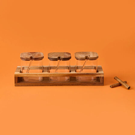 Akasya Cam Baharatlık Seti - Kahverengi / Şeffaf