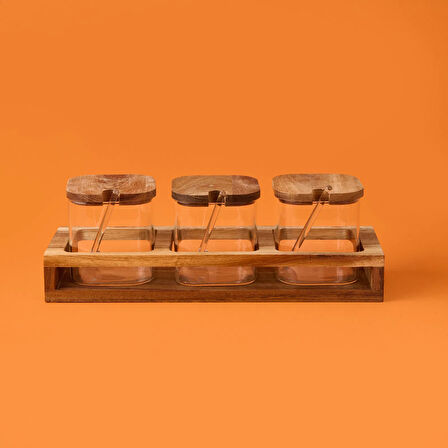 Akasya Cam Baharatlık Seti - Kahverengi / Şeffaf