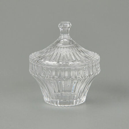 Çizgili Desen Cam Kristal Şekerlik - Şeffaf - 7 cm