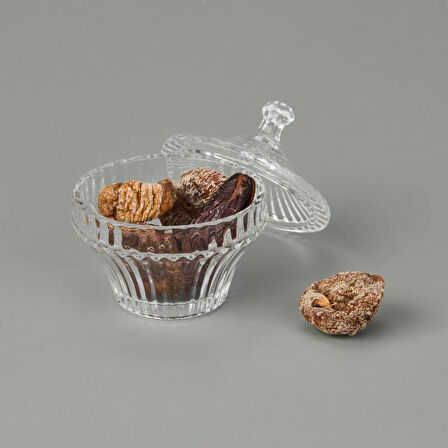 Çizgili Desen Cam Kristal Şekerlik - Şeffaf - 7 cm