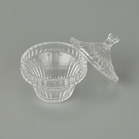 Çizgili Desen Cam Kristal Şekerlik - Şeffaf - 7 cm