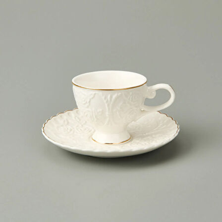 Kitchen 12 Parça Porselen Kahve Fincan Seti - Beyaz / Altın