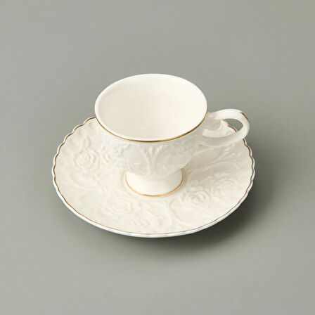 Kitchen 12 Parça Porselen Kahve Fincan Seti - Beyaz / Altın