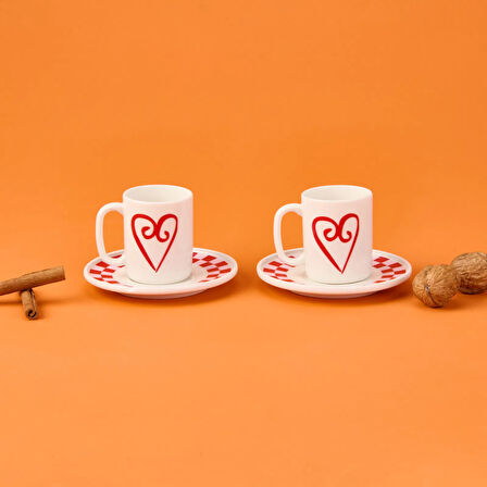 Kitchen Love 4 Parça Kahve Fincan Takımı - Pembe / Beyaz