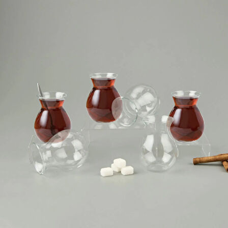 Borosilikat Cam Düz 6'lı Çay Bardağı - Şeffaf