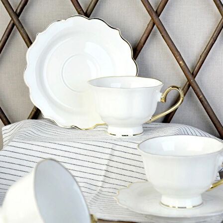 Stella Porselen 6'lı Gold Kulplu Kahve Fincanı - Beyaz / Altın