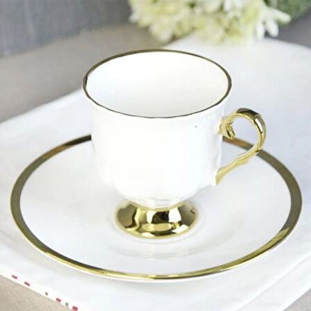 Laila Yaldızlı 6'lı Kahve Fincanı - Beyaz / Altın