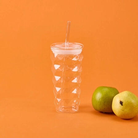 Pipetli Cam Bardak - Şeffaf - 480 ml