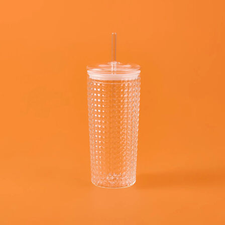 Pipetli Cam Bardak - Şeffaf - 550 ml