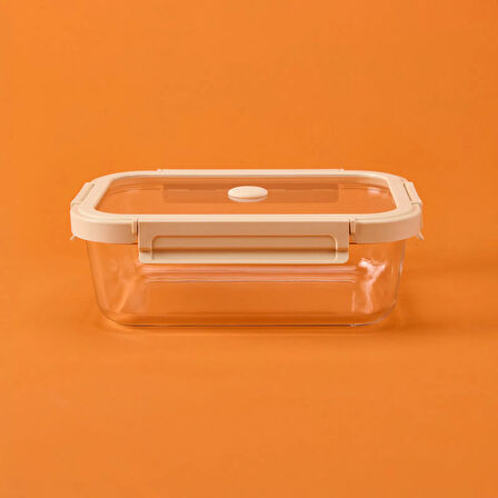 Kilitli Cam Saklama Kabı - Gri / Bej - 1520 ml