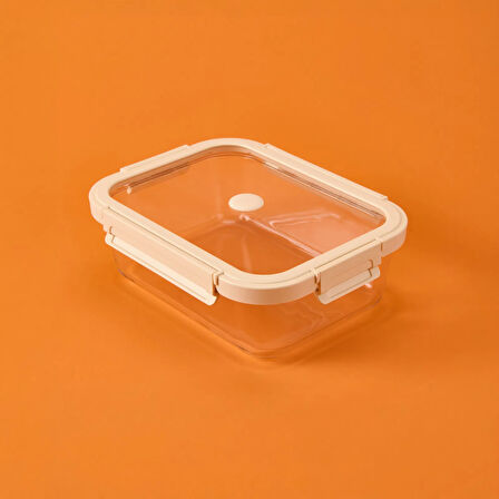 Kilitli Cam Saklama Kabı - Gri / Bej - 1520 ml