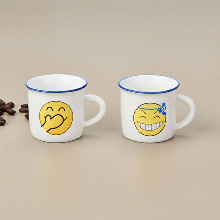 Gülen Yüz Desenli Türk Kahvesi Fincanı - Asorti - 80 ml