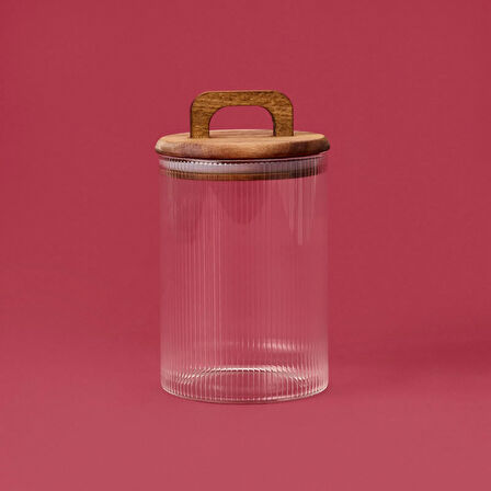 Akasya Kapaklı Cam Erzak Kabı - Kahverengi / Şeffaf - 900 ml