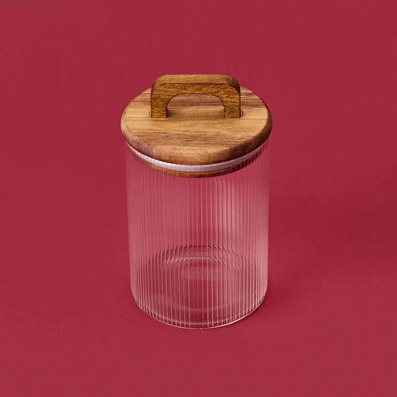 Akasya Kapaklı Cam Erzak Kabı - Kahverengi / Şeffaf - 900 ml