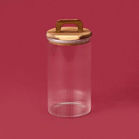 Akasya Kapaklı Cam Erzak Kabı - Kahverengi / Şeffaf - 1200 ml