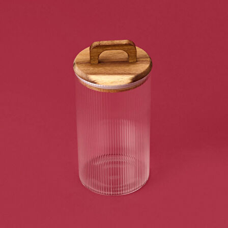 Akasya Kapaklı Cam Erzak Kabı - Kahverengi / Şeffaf - 1200 ml