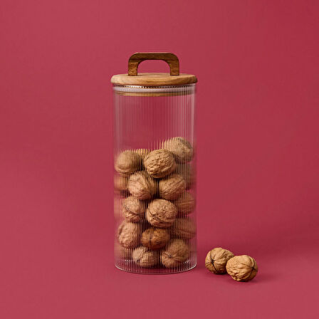 Akasya Kapaklı Cam Erzak Kabı - Kahverengi / Şeffaf - 1500 ml