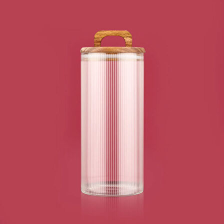 Akasya Kapaklı Cam Erzak Kabı - Kahverengi / Şeffaf - 1500 ml