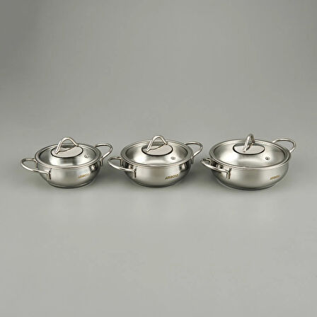 Stone Güveç Sahan Seti - Inox - 14-16-18 cm