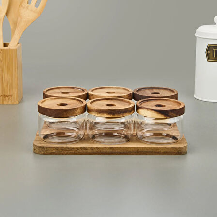 Akasya 6'lı Kahvaltılık Takımı - Kahverengi / Şeffaf - 29x19,5 cm