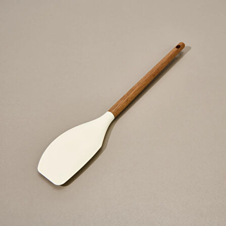 Akasya Saplı Silikon Servis Spatulası - Kahverengi / Krem