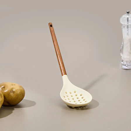 Akasya Saplı Silikon Kevgir - Kahverengi / Krem