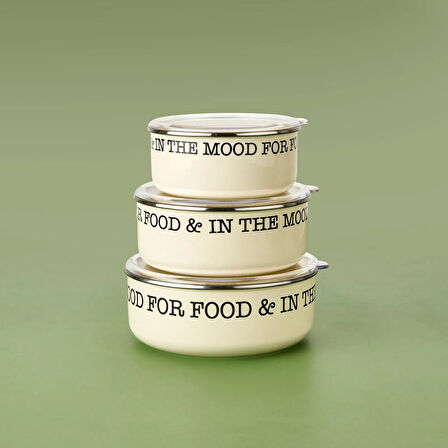 3'lü Emaye Saklama Kabı - Krem