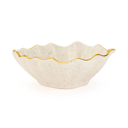 Seramik Yaprak Çerezlik - Krem - 11 cm