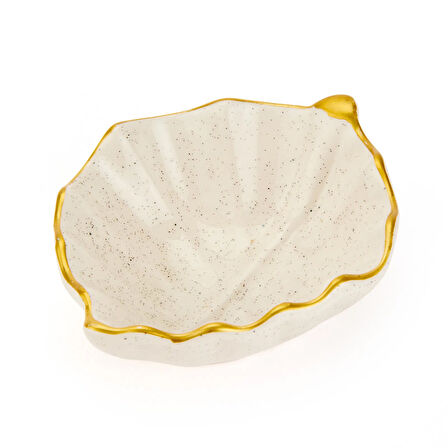 Seramik Yaprak Çerezlik - Krem - 11 cm