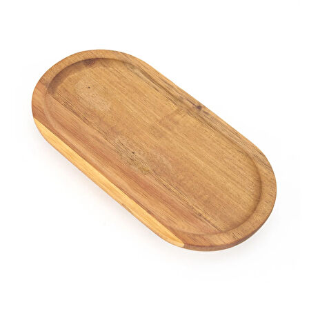 Akasya Oval Servis Sunum Tabağı - Kahverengi - 18,8x9,6x1,6 cm