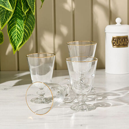 Pure Altın Yaldızlı 4'lü Ayaklı Su Bardağı Seti - 280 ml