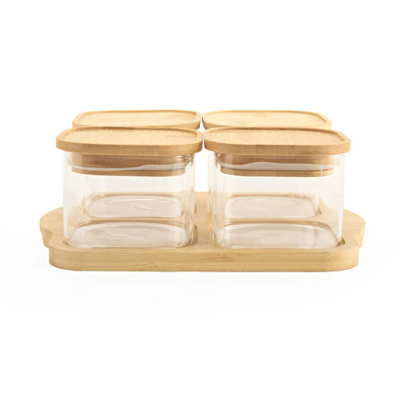 4'lü Cam Kahvaltılık - Şeffaf / Açık Kahverengi - 10x10 cm