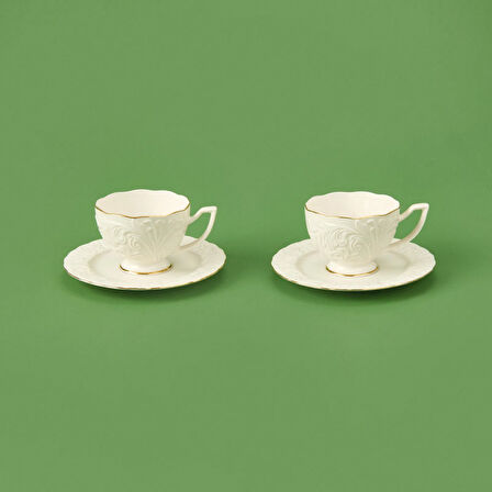 Bone Rosen Porselen Altın Yaldızlı 2'li Çay Seti - Beyaz