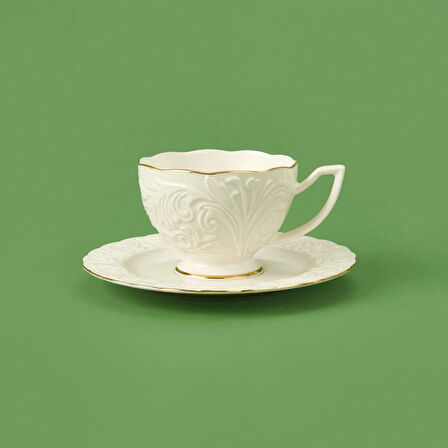 Bone Rosen Porselen Altın Yaldızlı 2'li Çay Seti - Beyaz