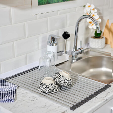 Lavabo Üstü Katlanabilen Mutfak Rafı - Gri