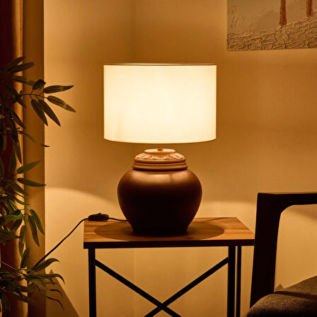 Lighting Çiçekli Kapaklı Abajur - Kahverengi / Krem - 50 cm