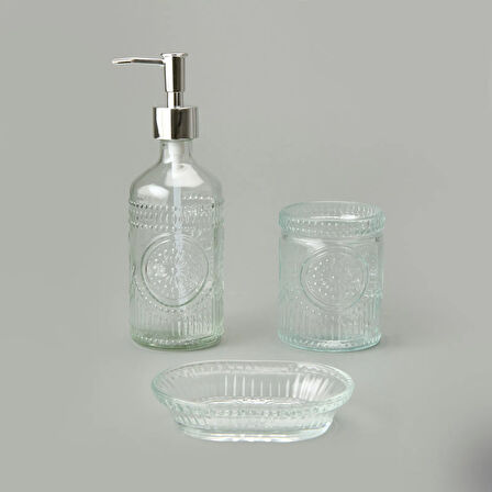 Bath 3'lü Cam Banyo Sıvı Sabunluk Seti - Şeffaf