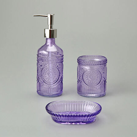 Bath 3'lü Cam Banyo Sıvı Sabunluk Seti - Mor