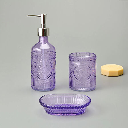 Bath 3'lü Cam Banyo Sıvı Sabunluk Seti - Mor