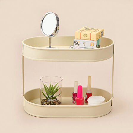 Bath 2 Katlı Oval Organizer - Krem - 32,5x19 cm