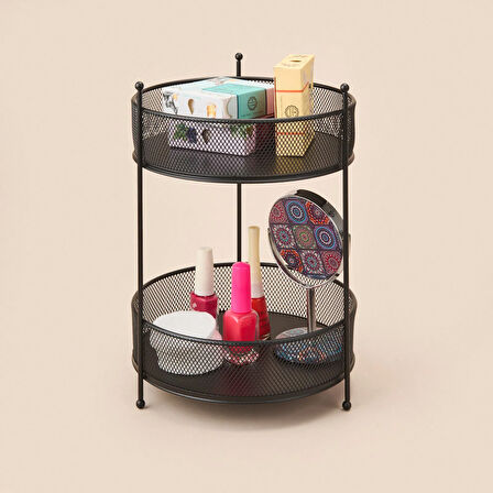 Bath İki Katlı Fileli Organizer - Siyah - 28x20 cm