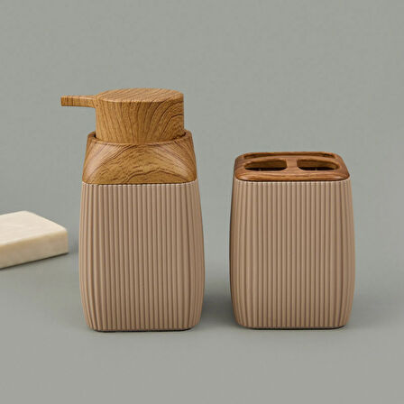 Bath Diva 2'li Sıvı Sabunluk ve Diş Fırçalık Seti - Kahverengi