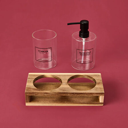 Cam 2'li Yuvarlak Sıvı Sabunluk Seti - Şeffaf / Gri / Kahverengi