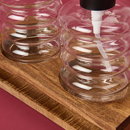 Cam 2'li Halka Sıvı Sabunluk Seti - Şeffaf / Gri / Kahverengi