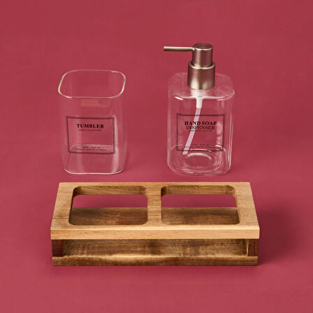 Cam 2'li Kare Sıvı Sabunluk Seti - Şeffaf / Siyah