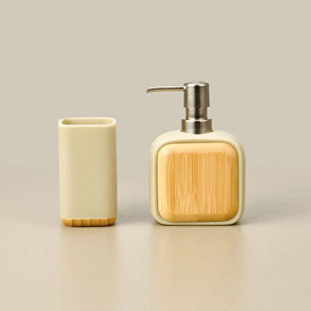 Bath Sau 2'li Banyo Sıvı Sabunluk Seti - Bej / Gri